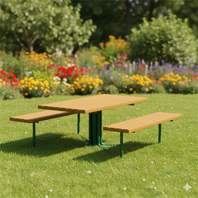 Wooden Picnic Table without Backrest, 145 cm – Metal Legs