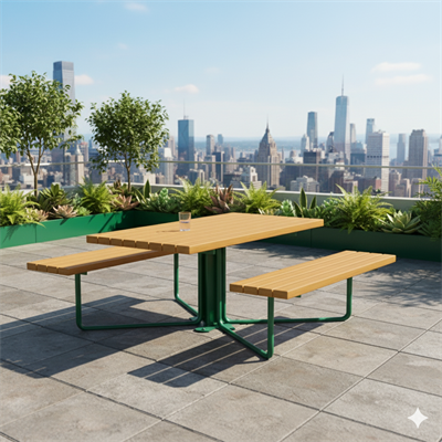 Wooden Picnic Table without Backrest, 145 cm – Metal Legs