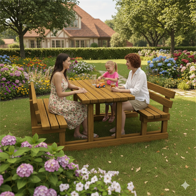 Wooden Picnic Table with Backrest, 170 cm