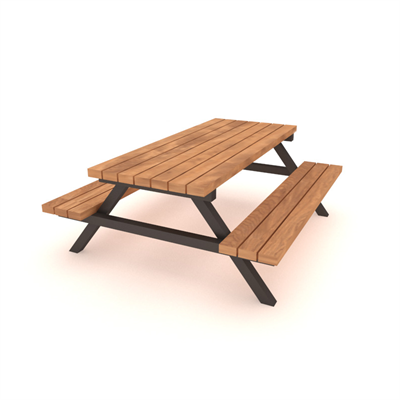 Wooden Picnic Table with Metal Frame, 145 cm