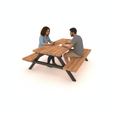 Wooden Picnic Table with Metal Frame, 145 cm