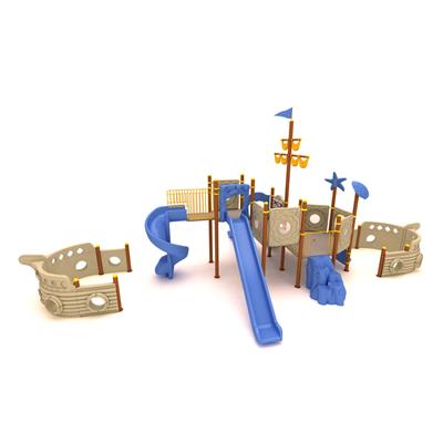 Gemi Temalı Çocuk Oyun Parkı, 10x5.5m, Üç Kaydıraklı Model