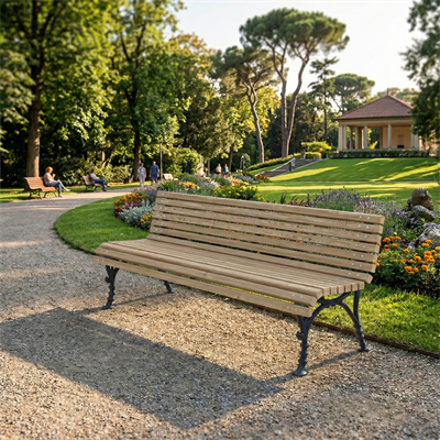 Wooden Seating Bench with Backrest and Knobbed Design Cast Legs