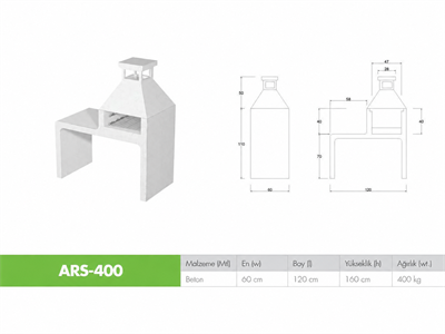 ARS-400 Tezgahlı ve Bacalı Beton Barbekü