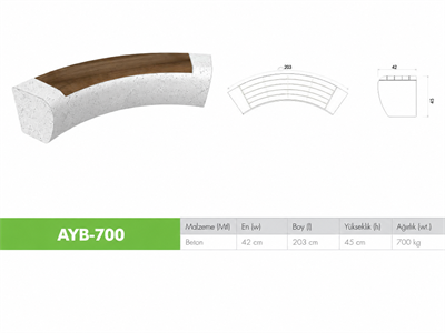 AYB-700 Ahşap Oturaklı Kavisli Beton Bank