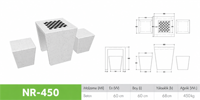 Beton Satranç Masası NR-450 Modeli