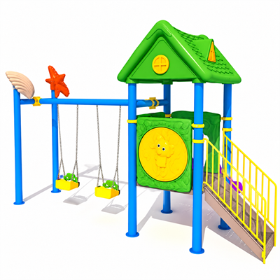Bir Kaydıraklı 2 Salıncaklı - Deniz Yıldızı Figürlü Çocuk Oyun Parkı Modeli