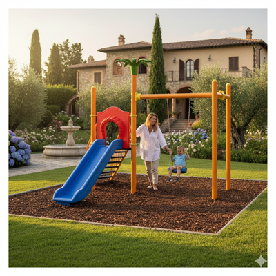 Bir Kuleli Bir Kaydıraklı, Tekli Salıncaklı, Palmiye Figürlü Çocuk Oyun Parkı