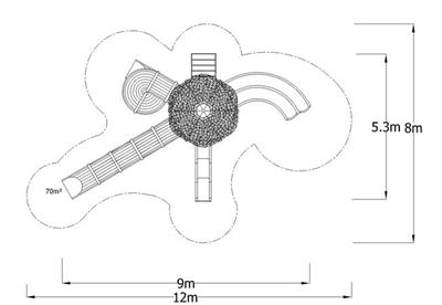 Çocuk Oyun Parkı 5x9m, Dört Kaydıraklı Yaprak Çatılı Model