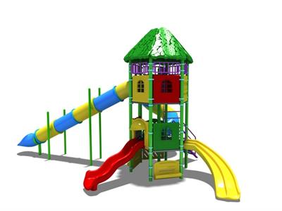 Çocuk Oyun Parkı 5x9m, Dört Kaydıraklı Yaprak Çatılı Model