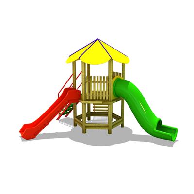 Ahşap Çocuk Oyun Parkı SG03, Bir Kuleli İki Kaydıraklı Model