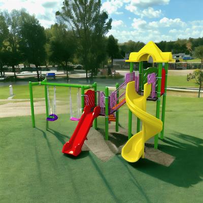Çocuk Oyun Parkı 6.5x4.5m, İki Kaydıraklı Klasik Model
