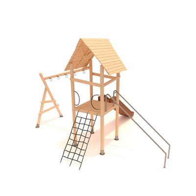 Ahşap Çocuk Parkı 4.5x5m, Bir Kuleli Bir Kaydıraklı Model