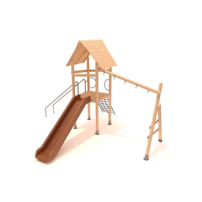 Ahşap Çocuk Parkı 4.5x5m, Bir Kuleli Bir Kaydıraklı Model