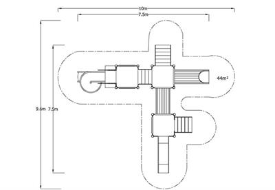 Metal Çocuk Oyun Parkı 7,5x7,5m, Üç Kaydıraklı Salıncaksız Model