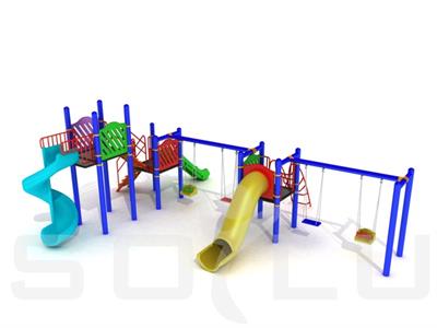 Metal Çocuk Oyun Parkı 10x7m, Dört Salıncaklı Model