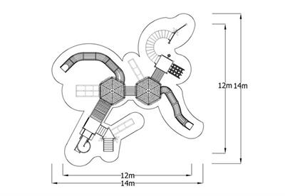 Dış Mekan Çocuk Oyun Parkı 12x12m, İki Kuleli Mega Seri 