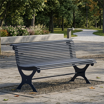 Tubular Profile Metal Seating Bench with Cross Legs