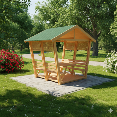 Çatılı Piknik Masası GZ18N, Ahşap Zeminli 8 Kişilik