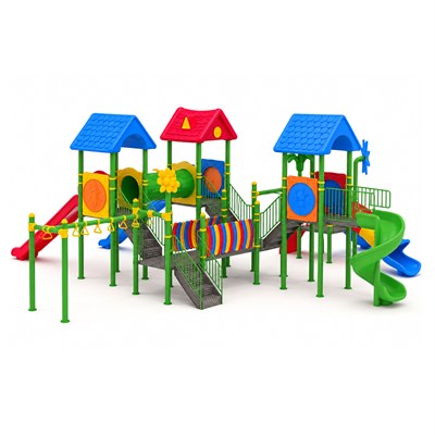 Çocuk Oyun Grubu 11x11m, Altı Kuleli 5 Kaydıraklı Model