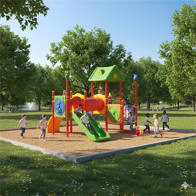 Çocuk Oyun Grubu, 6x5m İki Kaydıraklı Ev Çatılı 