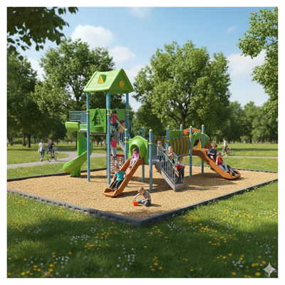 Çocuk Oyun Grubu 8x7m 3 Kuleli Ev Çatılı