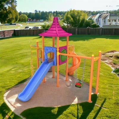 Çocuk Oyun Grubu İki Kaydıraklı, Konik Çatılı 5.8 m x 5.9 m