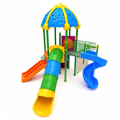 Çocuk Oyun Grubu, Üç Kaydıraklı Yaprak Çatılı 5.2mx7.4m