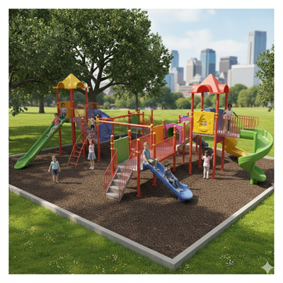 Çocuk Oyun Parkı 12x12m, Altı Kaydıraklı Salıncak İlaveli Model