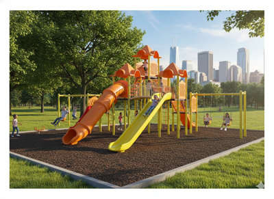 Çocuk Oyun Parkı 12x12m, Dört Kaydıraklı 4 Salıncaklı Model