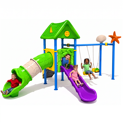Çocuk Oyun Parkı 2 Kaydıraklı - 2li Salıncaklı Ev Temalı Model