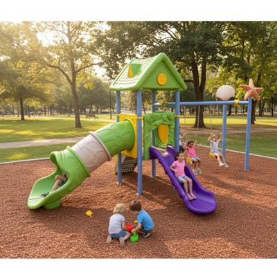 Çocuk Oyun Parkı 2 Kaydıraklı - 2li Salıncaklı Ev Temalı Model