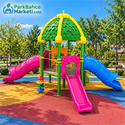 Çocuk Oyun Parkı 6.5x4.5m, Yaprak Çatılı Model