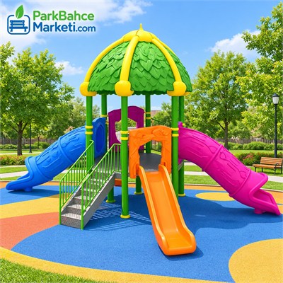 Çocuk Oyun Parkı 6.5x4.5m, Yaprak Çatılı Model