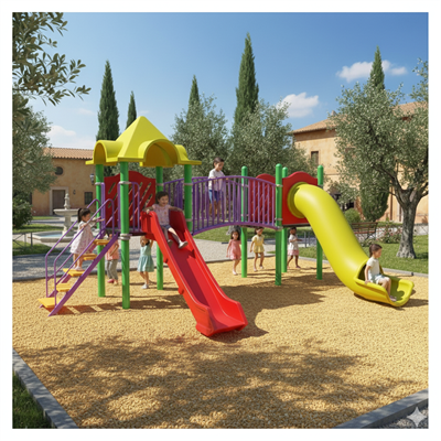 Çocuk Oyun Parkı 6x4m, 2 Kaydıraklı Klasik Model