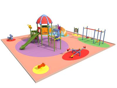 Çocuk Oyun Parkı 8x7.5m, Yaprak Çatılı Üç Kaydıraklı Model