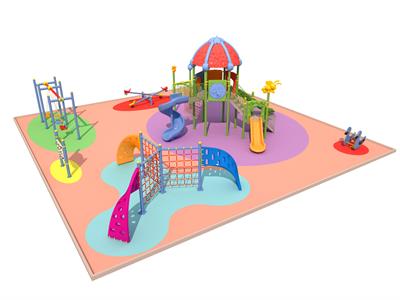 Çocuk Oyun Parkı 8x7.5m, Yaprak Çatılı Üç Kaydıraklı Model