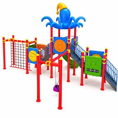 Çocuk Oyun Parkı 9.5x6.5m, Ahtapot Çatılı Üç Kaydıraklı Model