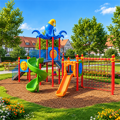 Çocuk Oyun Parkı 9.5x6.5m, Ahtapot Çatılı Üç Kaydıraklı Model