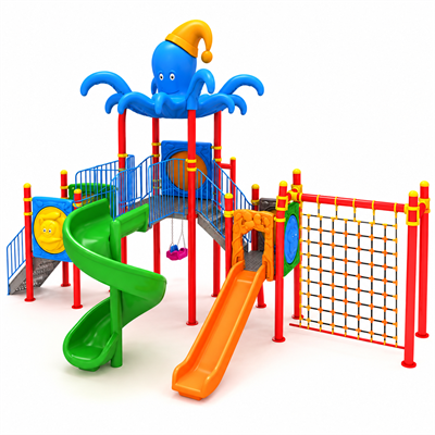 Çocuk Oyun Parkı 9.5x6.5m, Ahtapot Çatılı Üç Kaydıraklı Model