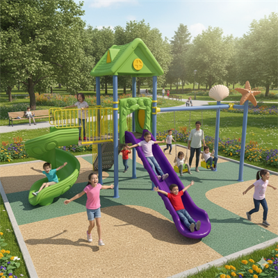 Çocuk Oyun Parkı ENJ01900 - İki Kaydıraklı Ev Temalı Model