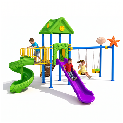 Çocuk Oyun Parkı ENJ01900 - İki Kaydıraklı Ev Temalı Model