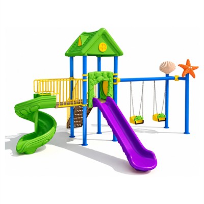 Childrens Playground  – House-Themed Model with Double Slide