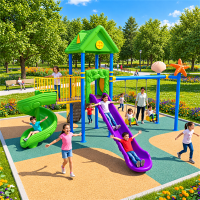 Childrens Playground  – House-Themed Model with Double Slide