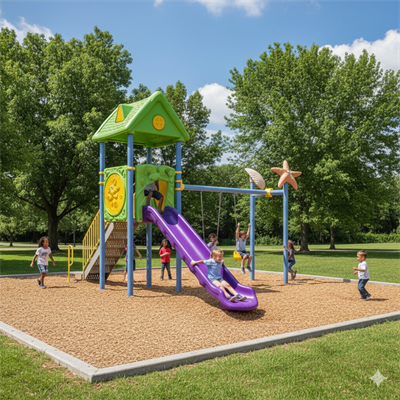 Çocuk Oyun Parkı - Tek Kaydıraklı 2li Salıncaklı Ev Çatılı Model