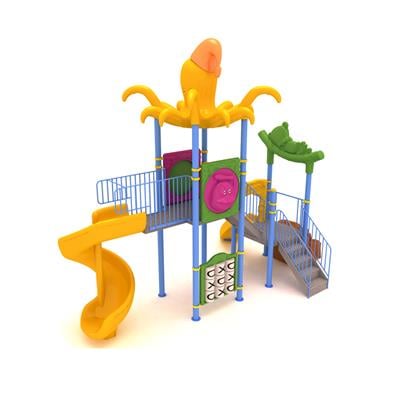 Çocuk Oyun Parkı 7x4m, Ahtapot Çatılı İki Kaydıraklı Model