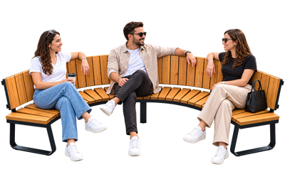 Circular Design Wooden Bench with Backrest