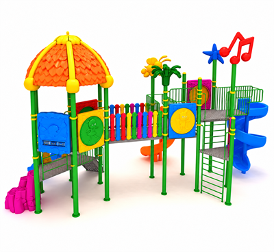 Outdoor Childrens Playground with Five Towers and Three Slides – 10m x 5m