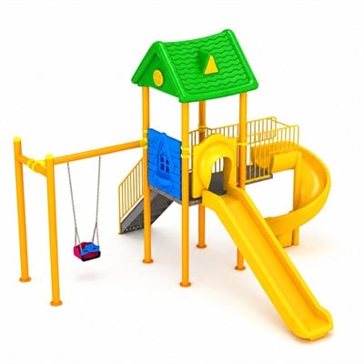Dış Mekan Çocuk Oyun Parkı 6.5x5.5m, Ev Çatılı Model