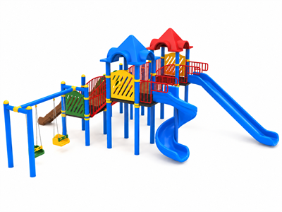 Dış Mekan Çocuk Oyun Parkı 8x8m, Dört Kaydıraklı Model